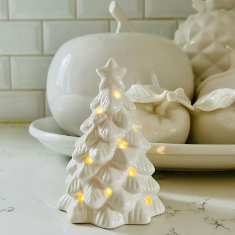 Crate&Barrel LED Mini White Ceramic Christmas Tree